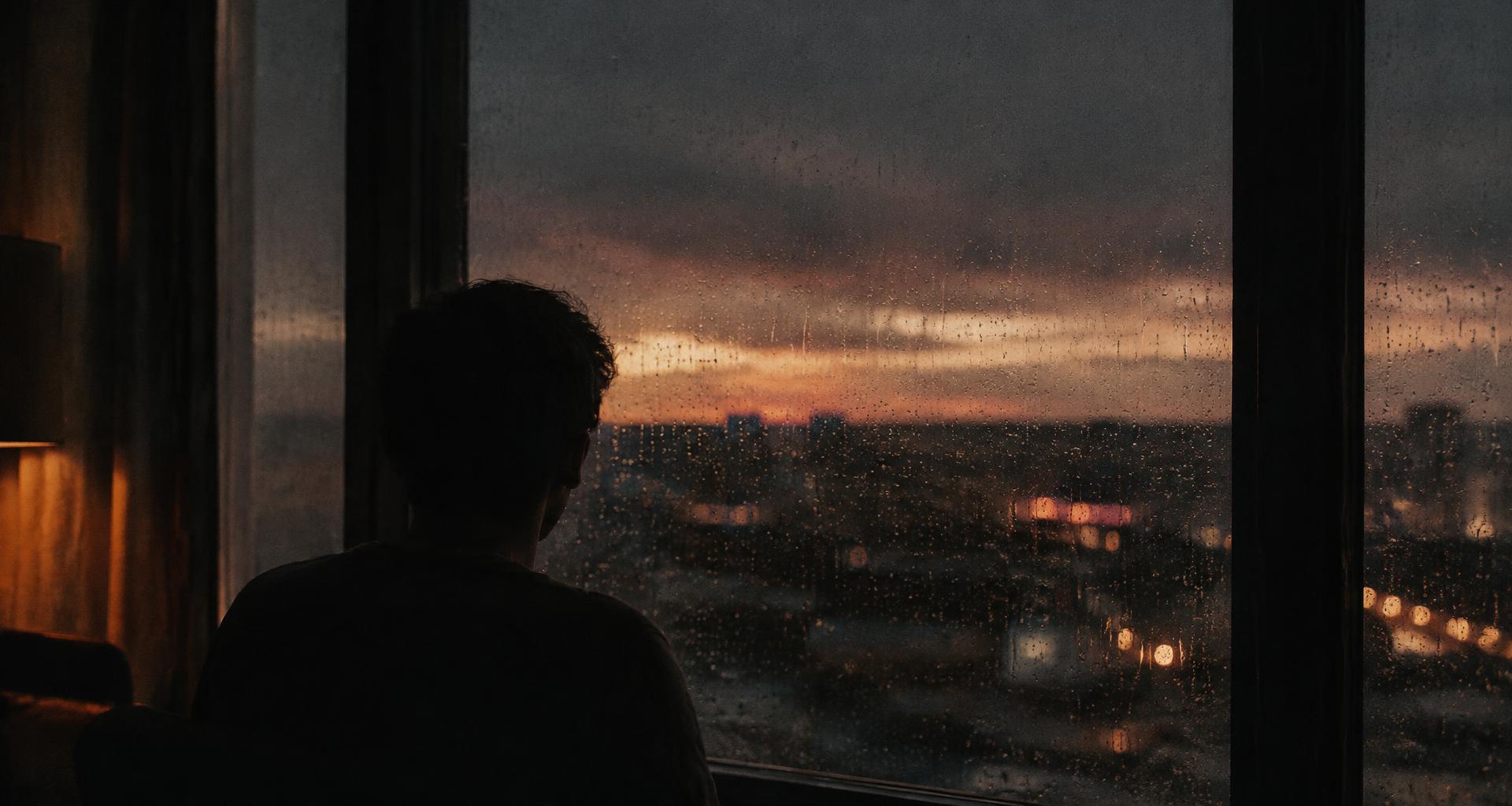 Persona mirando por la ventana mientras llueve